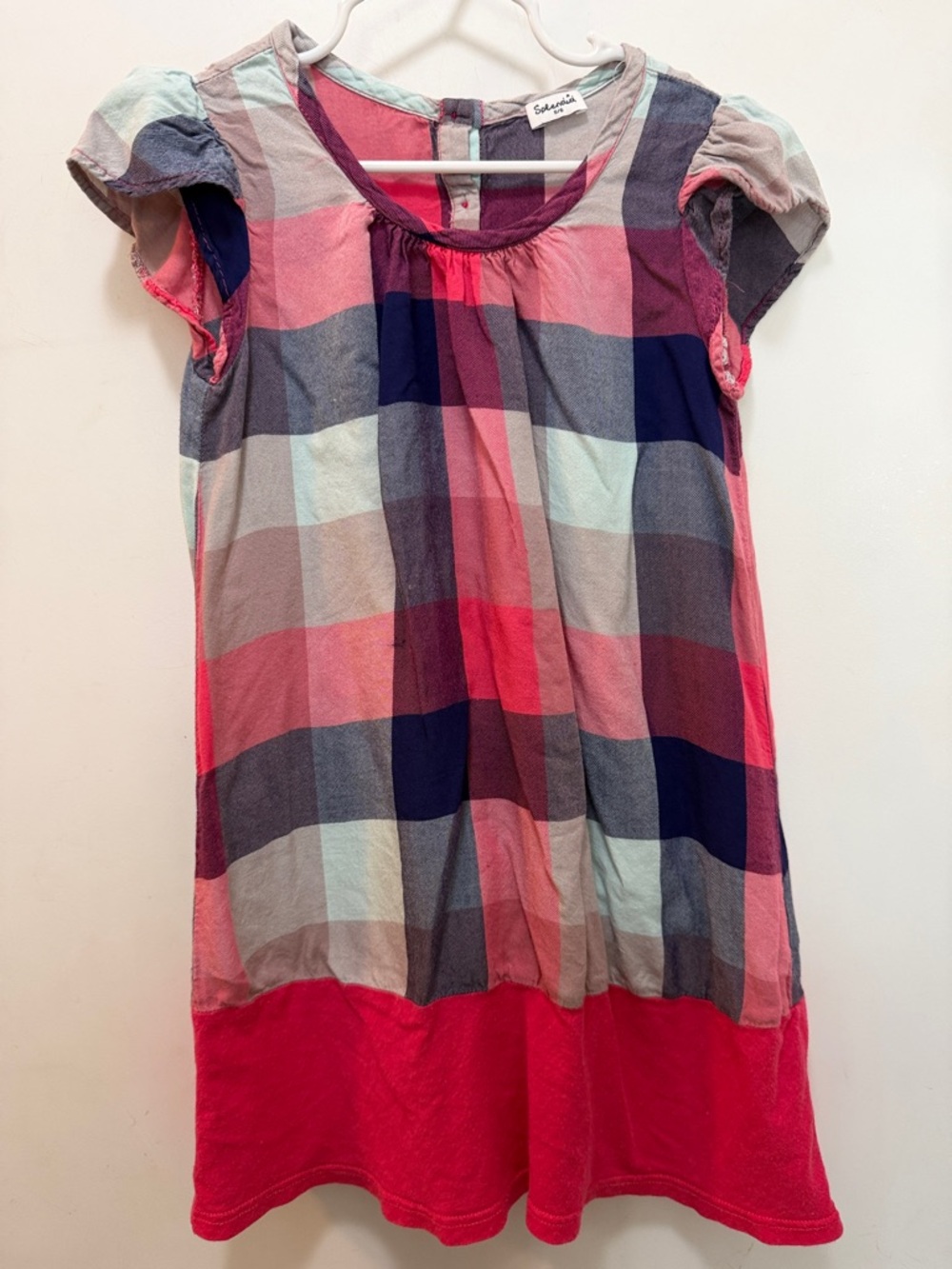 Splendid Pink Navy and Coral Plaid Short Sleeve Dress